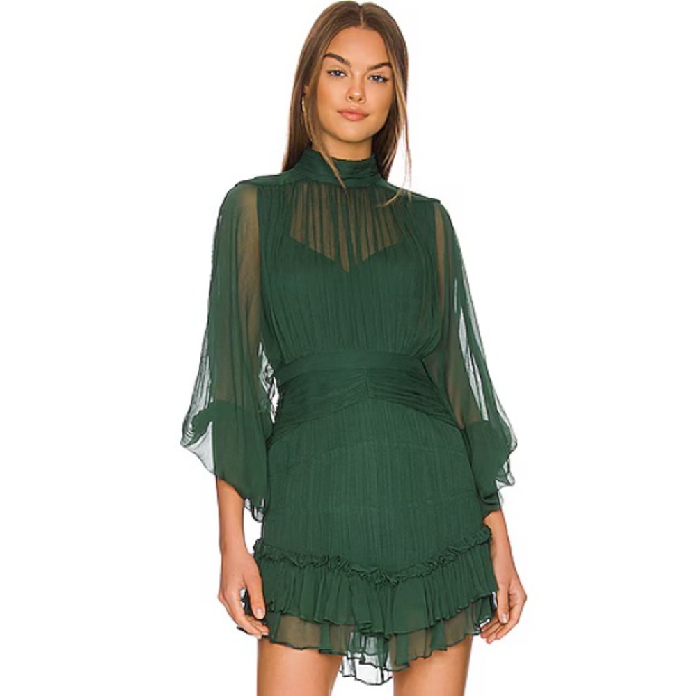 Shona Joy Leonie long sleeve ruched mini dress in rosemary